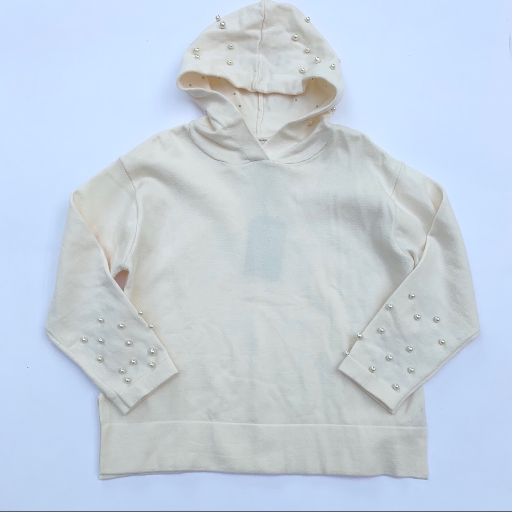 Zara pearl embellished off white hooded pullover